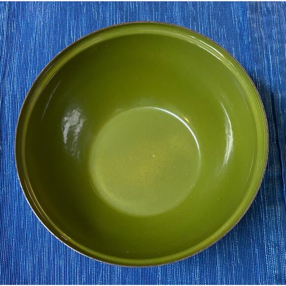 VTG Hanova of Pasadena MCM Aqua Olive Green Lava Enamel Lidded Brutalist Bowl - Picture 5 of 6